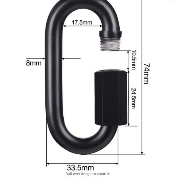 BEWISHOME D-Shape Locking Carabiner Black Rings HDK03H - Picture 3 of 7